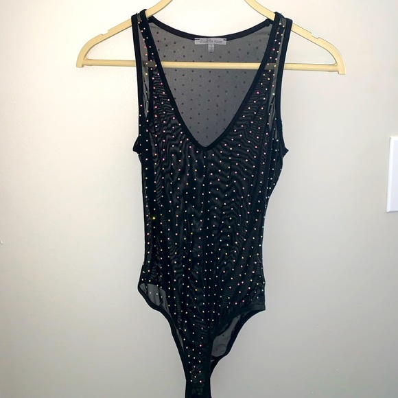 Charlotte Russe Tops - Charlotte Russe Rhinestone Sheer Black Bodysuit Size Small
